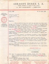 Facture  1935 ABRASIFS DUREX A PARIS - M. RIGOLLET A AMBERIEU EN BUGEY