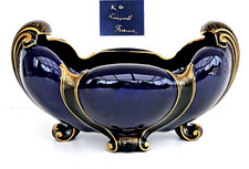 KELLER & GUERIN à Lunéville Jardinière Faïence Bleu et Or vers 1920/1930