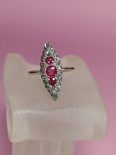 Bague Marquise Ancienne 19eme Or 18 Carats Platine Rubis Diamants Taille Roses