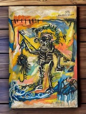 Tableau huile toile d'artiste Jean-Michel Basquiat signé estampillé fait...
