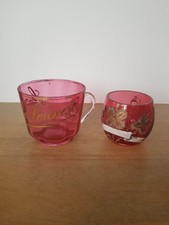 Lot De 2 Verres Curiste Rouges Emaillés Reliefs Dorés Cure Lalouvesc Bohème 