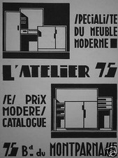 PUBLICITÉ 1930 L'ATELIER 75 SPÈCIALISTE DU MEUBLE MODERNE LUMINAIRE DE MAXONADE.