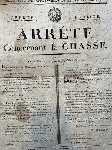 Affiche arrêté xviii eme - &,