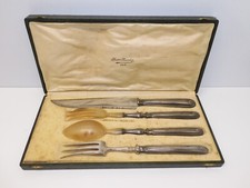 -ANCIEN COFFRET SERVICE A DECOUPER & SERVICE A SALADE ARGENT MINERVE CORNE D