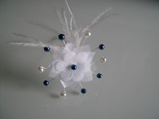 Barrette/pince/Bijou cheveux robe cérémonie/mariage enfant Blanc Bleu roi Fleur 
