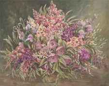 Huile Du Milieu Du Xxe Siècle - Bouquet Rose