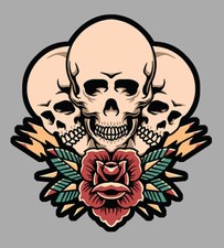 TETE DE MORT FLEUR ROSE BIKER