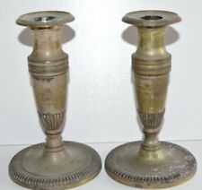 *PAIRE  BOUGEOIRS XIXe BRONZE ARGENTE  RESTAURATION  jus de grenier DECO table