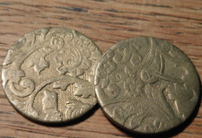 vintage ancien LOT 2 JETON GRAVE token fleurs floral 24mm