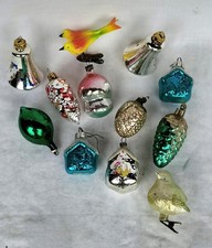 Anciennes Décorations Noël. Boules Verre Soufflé Églomisé. Rare. Vintage. Oiseau