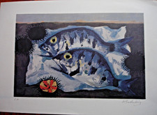 LITHOGRAPHIE EUGENE BABOULÈNE-"POISSONS ET OURSINS- E A ET SIGNÉ AU CRAYON 56X38