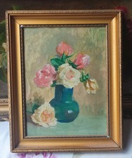 ANCIEN TABLEAU HS/CARTON FLEURS POST IMPRESSIONNISTE A. RICHAUD 26,5 X 33 