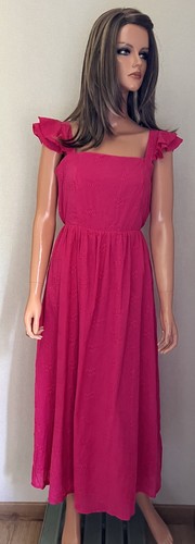 Robe longue fuchsia brodée