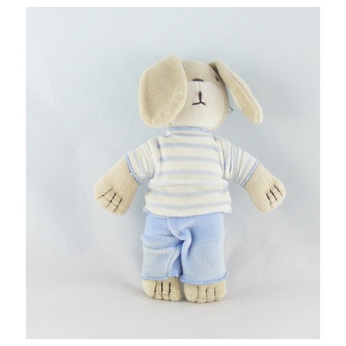 Doudou lapin beige bleu rayé