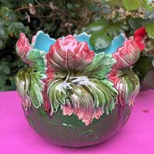 Grande jardinière cache-pot Francis Masse Desvres barbotine Art Nouveau Vintage
