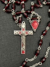 chapelet ancien  - Verre Grenat et métal argente