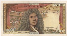 BILLET BANQUE DE FRANCE 500 FRANCS MOLIERE - BEAU TTB - SANS DECHIRURE NI MANQUE