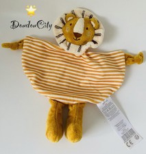 4842?Doudou Plat Mouchoir Lion TOM & KIDDY BISOUS D'ANGE Blanc Raye Jaune