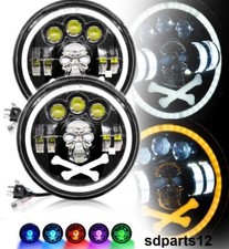 2 Phares Avant LED Rond 75W 7" Feu de Route Croisement Diurne DRL Crâne Moto 4x4
