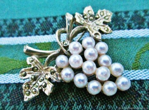 Broche ancienne raisin argent - broche,