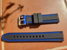 bracelet divers caoutchouc silicone  black liseré bleu 20mm pompe rapide neuf