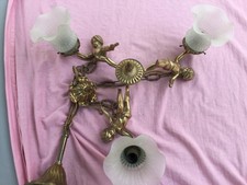 ancien lustre en bronze angelots chérubins et tulipes