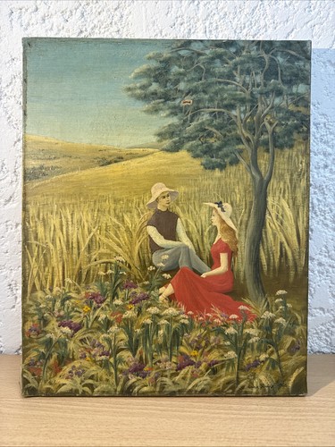 Tableau ancien peinture champs - tableau,