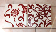 Peintures (2) artiste australien BABAN / Art Aborigène / Rouge et Blanc 40x40cm