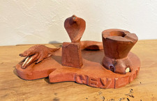 ANCIEN CENDRIER OBJET DU FUMEUR BOIS COBRA ELEPHANT CROCODILE CEYLAN SRI-LANKA