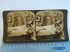 UL11 Photo stéréoscopique TBE grivoise - madame prend le petit déjeuner au lit 