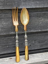 Couverts à salade 1900 en corne et métal argenté