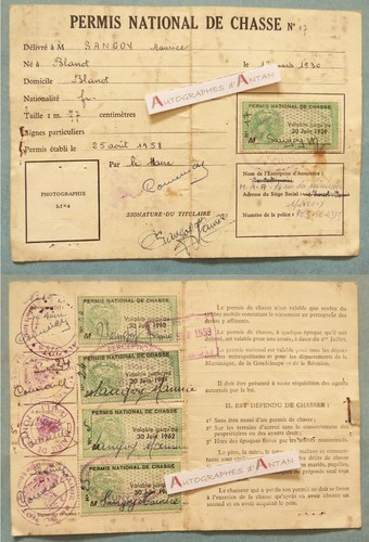 Permis chasse 1958 - permis,