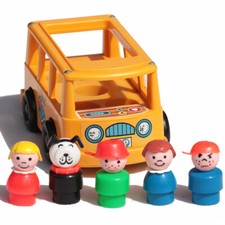 Mini bus scolaire jaune Fisher Price avec 5 personnages Little People vintage