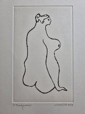 Estampe originale signée Claude Lhoste, nu stylisé, 38 x 28 cm LHOSTE003