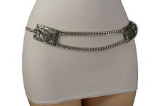 Neuf Femme Hanche Taille Argent Métal Chaîne Ceinture Mode Côté Aigle Charme M L