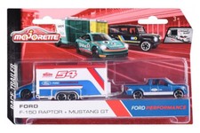 Remorque Ford F-150 Raptor + Mustang GT Bleu - MAJORETTE Race Trailler  1/64
