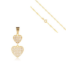 Collier - Femme - Pendentif - Coeur - Cristal - Blanc - Plaqué Or Jaune 750/1000