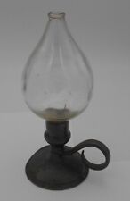 LAMPE HUILE RAVE OU VEILLEUSE EN ESTAIN FIN DE TONGE RESERVOIR EN VERRE XVIII 