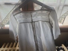 ANCIENNE CHEMISE DE NUIT LONGUE COTON BLANC BRODERIE MAIN