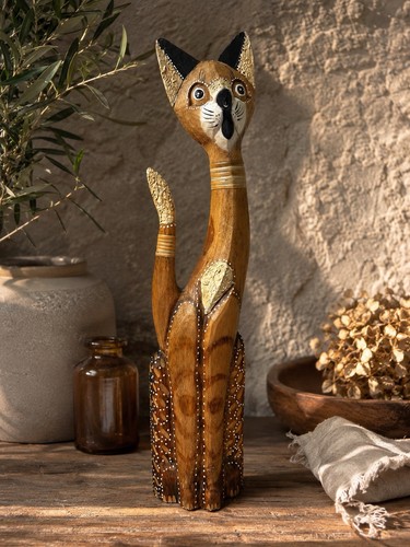 Grande statue chat bois 60 - grande, en