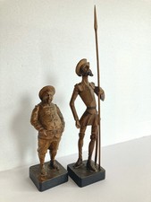 Don Quichotte & Sancho-Sculptures en bois signées OURO