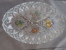 Plat ovale à gâteaux apéritifs en verre pressé- Décorations