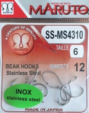 Hameçon pêche mer rivière Maruto inox SS-MS4310 taille N°6 pochette 12 hameçons