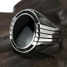Bague chevalière homme argent massif 925 pas cher pierre noir Zirconium Aviateur