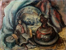 Tableau HSP "Nature morte à la poupée chinoise" signé 1946