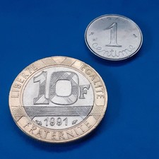 10 francs Génie de la Bastille 1991 et 1 ct Epi 1965 en acier SUP nettoyées 