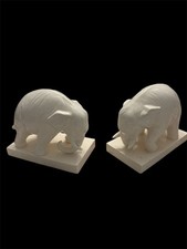 Ancien Serre Livre Éléphant En Céramique Blanc 16x14,5 Cm Par Éléphant 