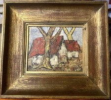 HST Circa 1950 L’arbre Et Les Maisons Signé TBE Côte Akoun France Beau Cadre