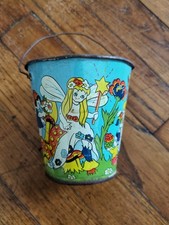 Ancien seau de plage en tôle lithographiée déco vintage UK Rare