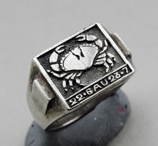 Vintage Bague Chevalière en argent massif bague Signe du zodiaque Cancer T.57-58